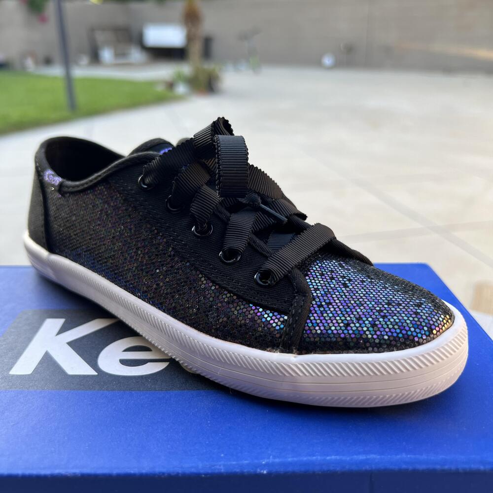 Keds Shoes Girls Size 1 Black Kickstart Seasonal Glitter Memory Foam Sneakers